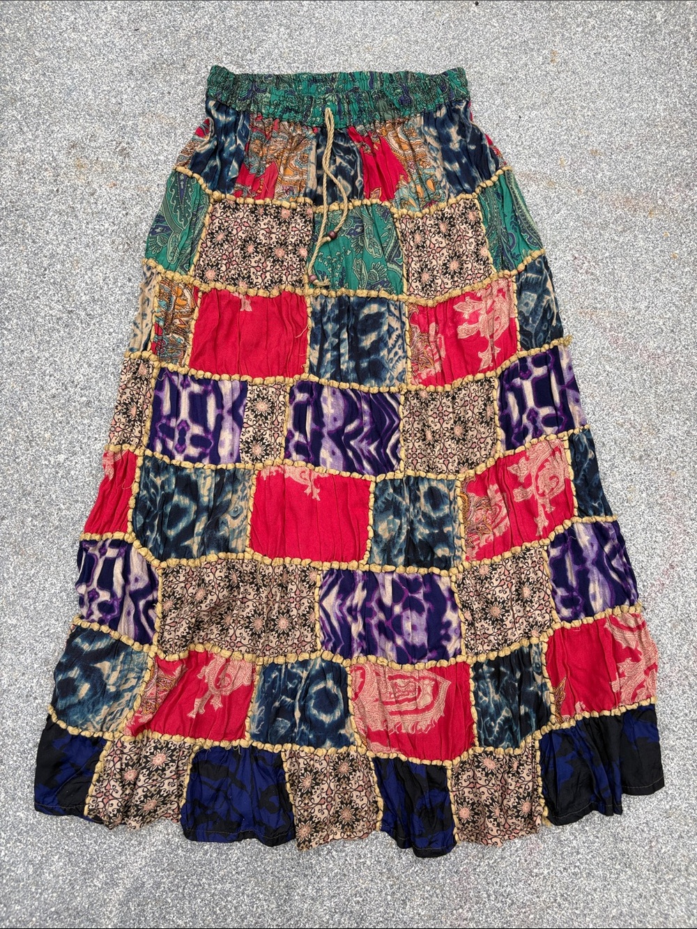 Patchwork Bohemian Maxi Skirt - Red, Green, Purple, Blue